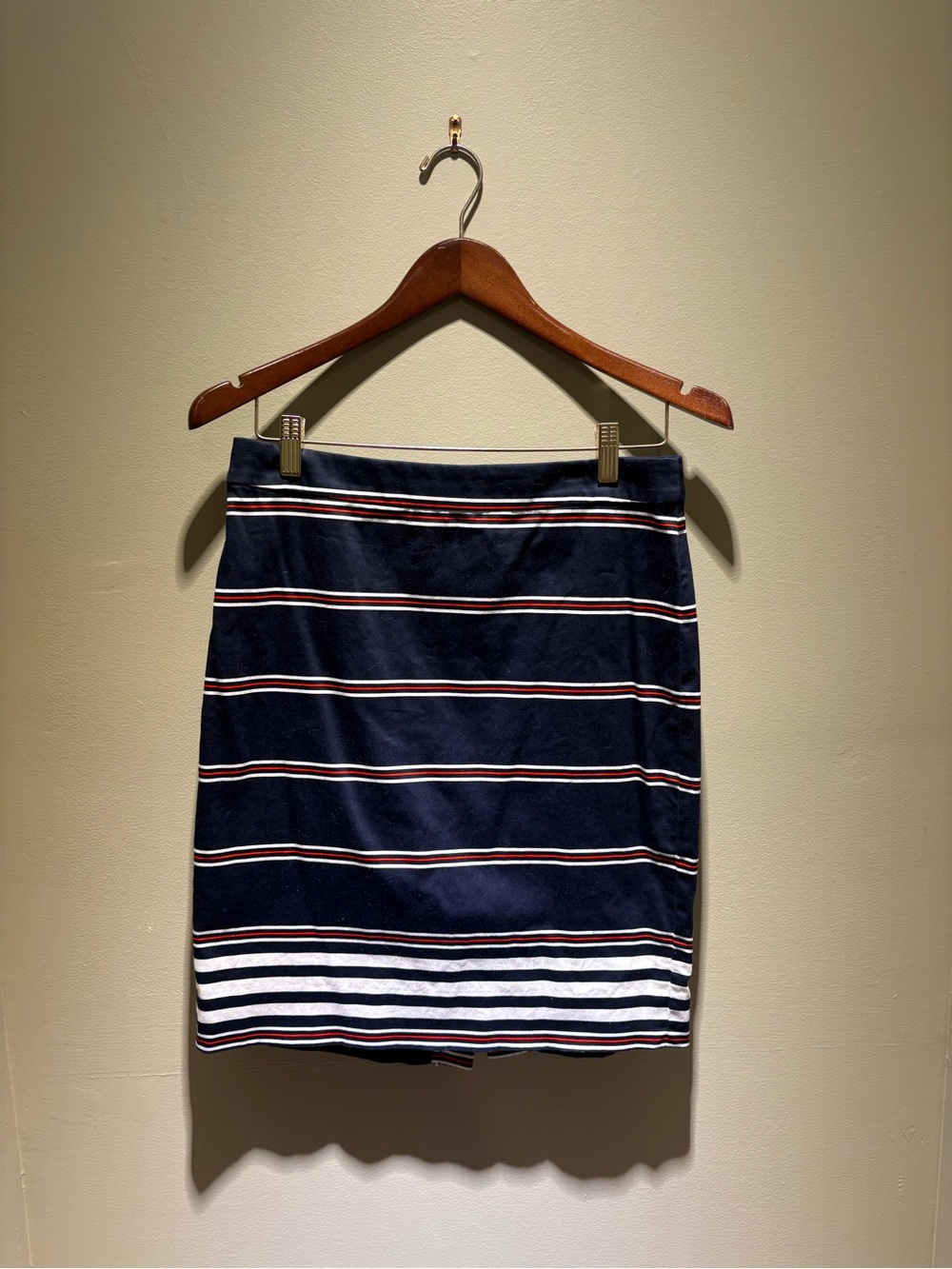 J Crew Navy Striped Knit Pencil Skirt - Navy/Red/White